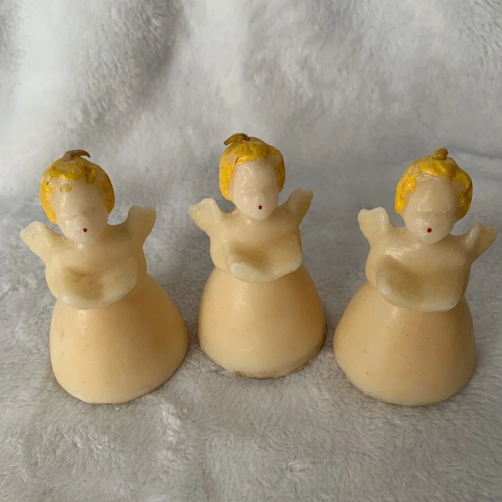Vintage Lot Of 3 Angel Christmas Candles Tavern Gurley Unscented Choir Carolers